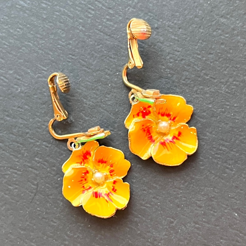 Vintage Floral Bold Statement Earrings Enamel Flower - Picture 3 of 11